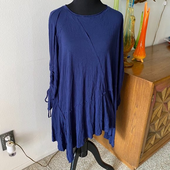 Drapey Deep purple-Blue Soft Jersey oversized top Ruched drawstring sleeves - Picture 2 of 11